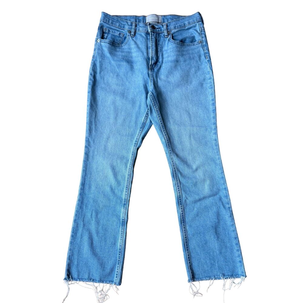 Everlane Light Wash High Rise Kick Crop Flare Denim Jeans Size 28 Raw Hem